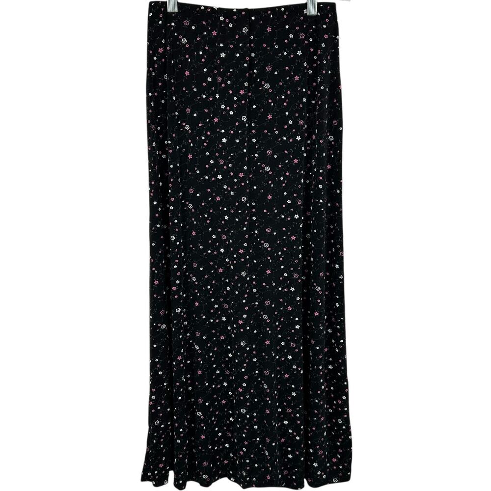 Vintage y2k Women's Black Pink Dainty Floral Button Maxi Skirt Sz S W/ Back Slit